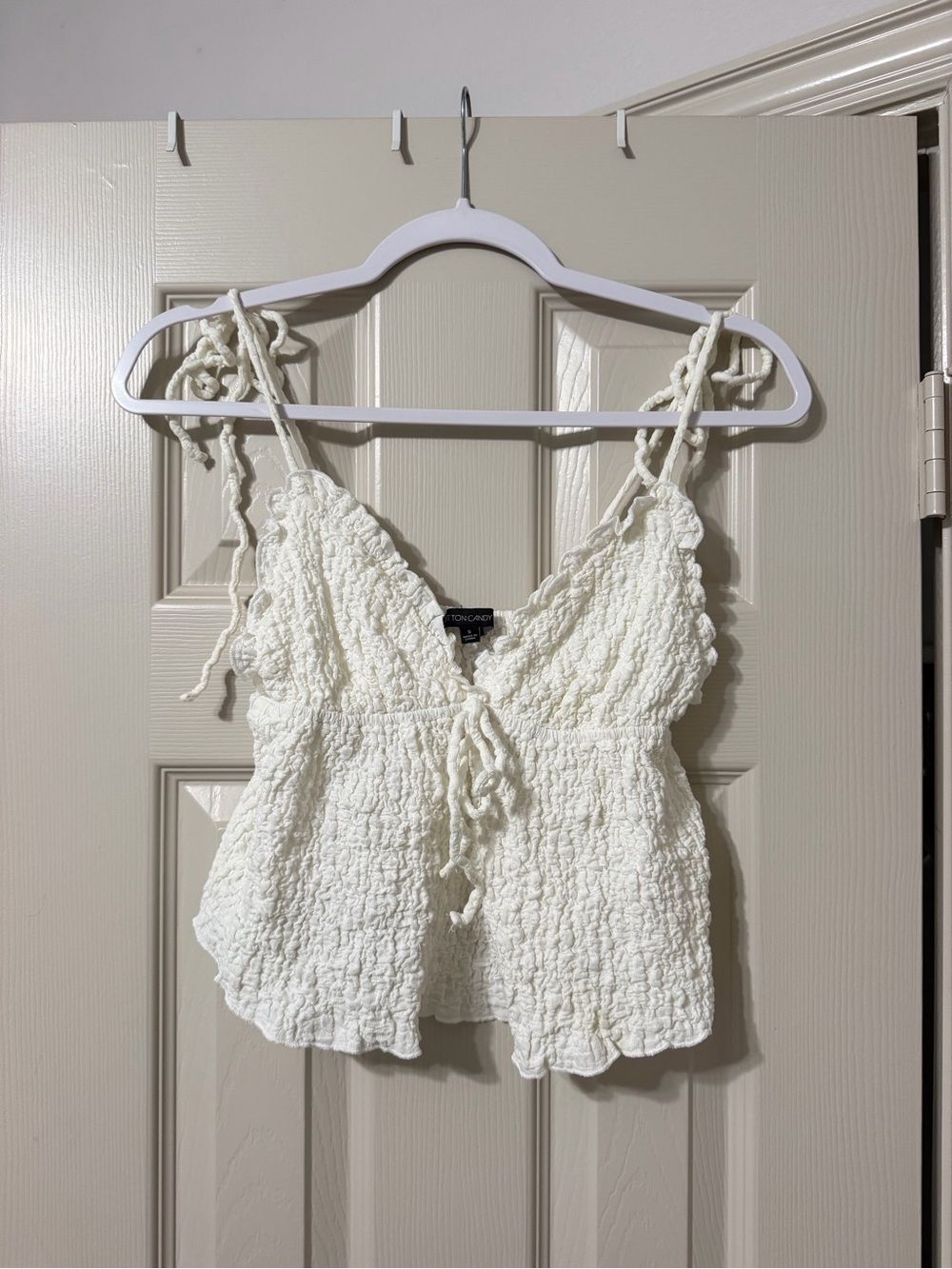 Textured White Tie-Front Cami Top